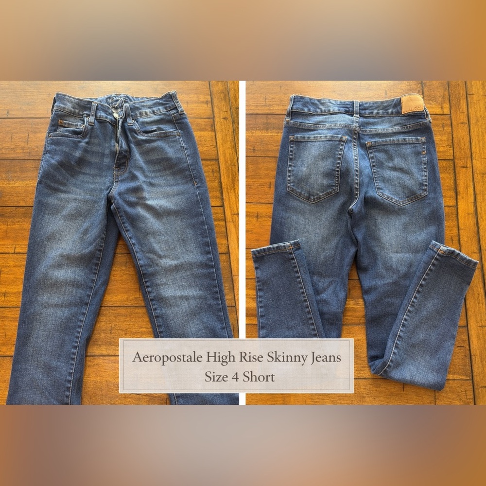 Aeropostale High Rise Skinny Jeans Size 4 Short Medium Wash Stretch Denim